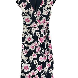 Banana Republic Wrap Pink and White Floral Midi Dress